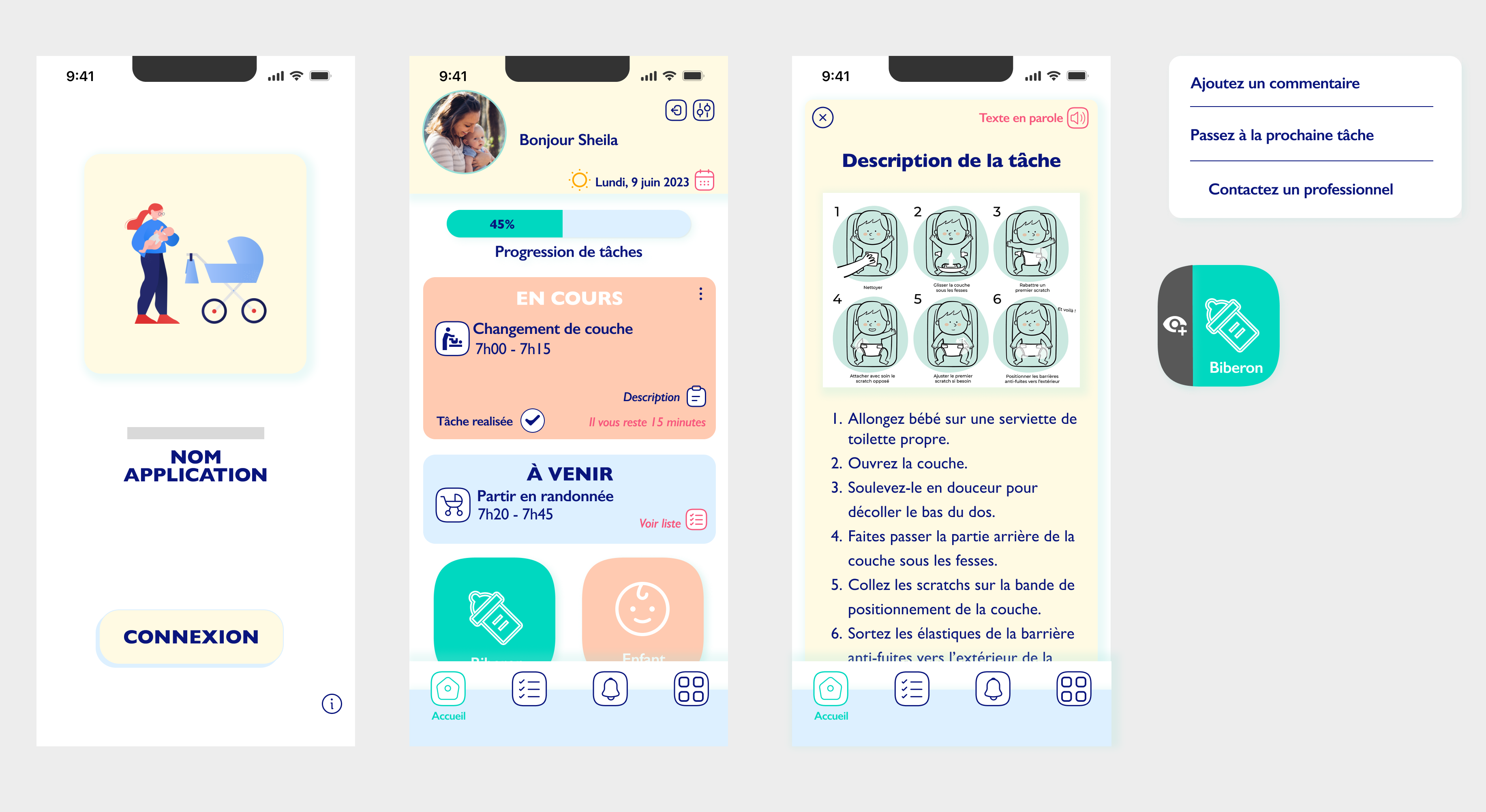 Baby care wireframe